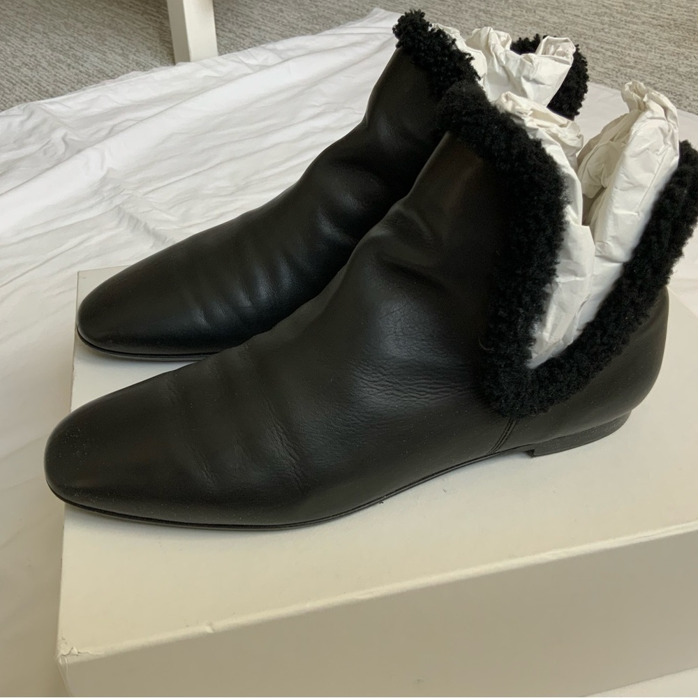 THE ROW Eros black shearling lined ankle boot
